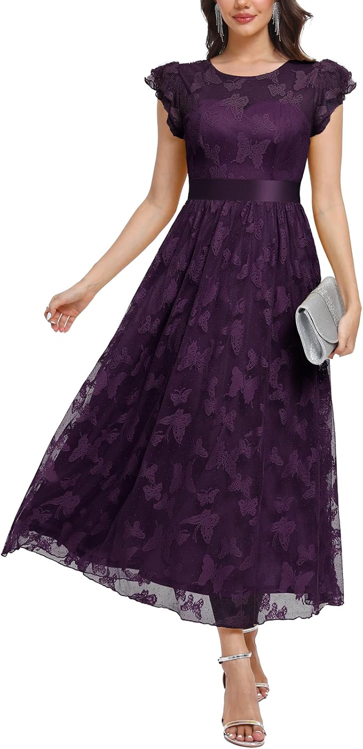 Women's Casual Tulle Midi Dress for Parties and Weddings