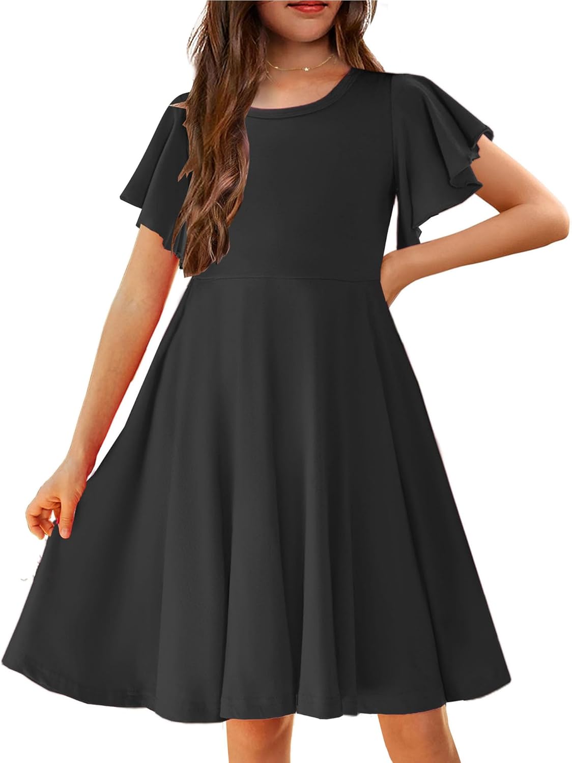 Arshiner Girl's Summer Dresses with Ruffle Short Sleeves