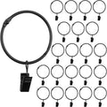 Rustproof Black Curtain Rings with Clips - Set of 50