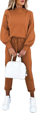 Fixmatti Women's 2 Piece Sweatsuit - Cropped Jogger & Lantern Sleeve