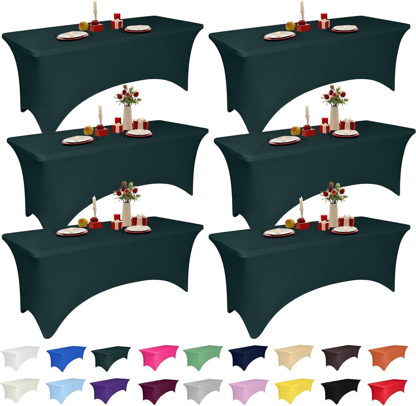 6 Pack 6 Feet Hunter Green Spandex Tablecloth for Events & More