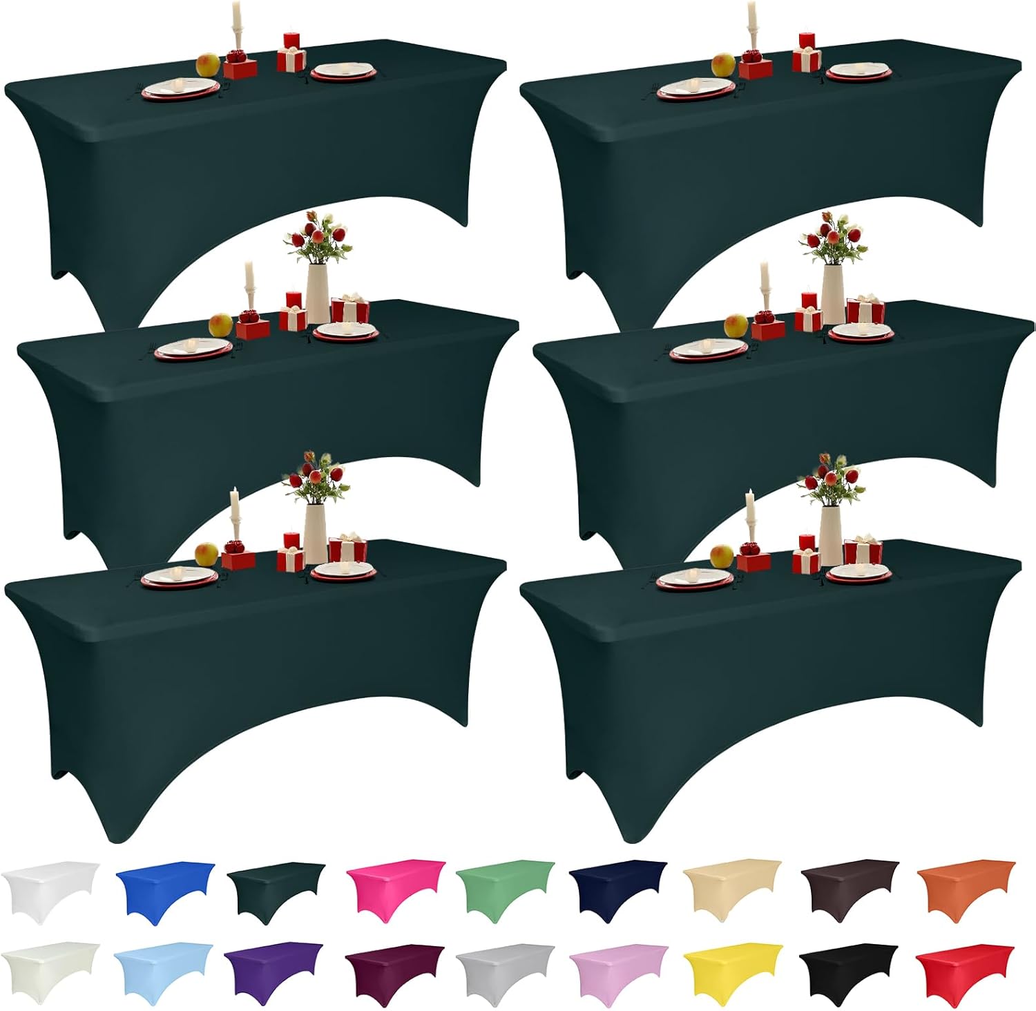 6 Pack 6 Feet Hunter Green Spandex Tablecloth for Events & More