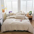 Mucalis Beige Duvet Cover King with Green Stripes - Washed Cotton
