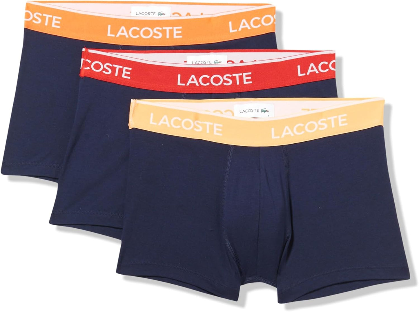 Lacoste Men's Cotton Stretch Tricolor Waistband Trunks, 3-Pack