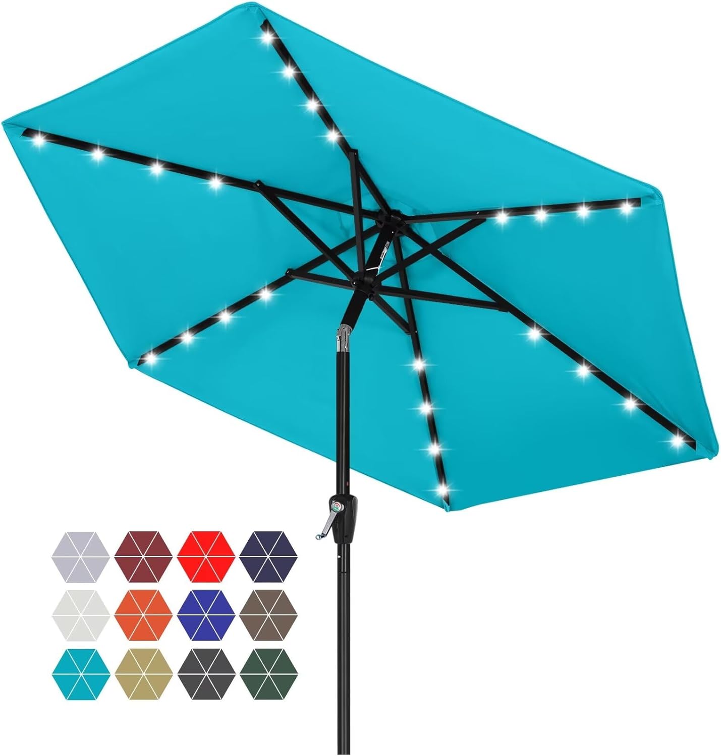 Durable Solar LED Patio Umbrella with 24 Lights 7.5FT Turquoise