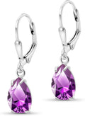 925 Sterling Silver Amethyst Teardrop Earrings - Dainty Everyday Drop