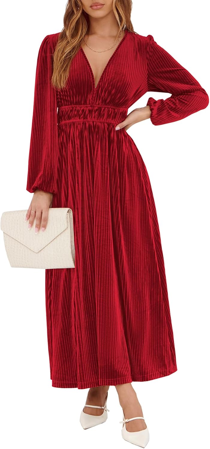 Sissyaki Women's Long Sleeve Velvet Maxi Dress for All Occasions