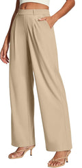 Dress Pants Women Wide Leg Pull On - Stretchy Work Trousers