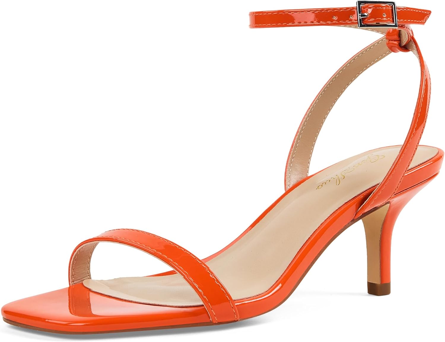 GENSHUO Women's Kitten Low Heels Square Open Toe Ankle Strap Sandals