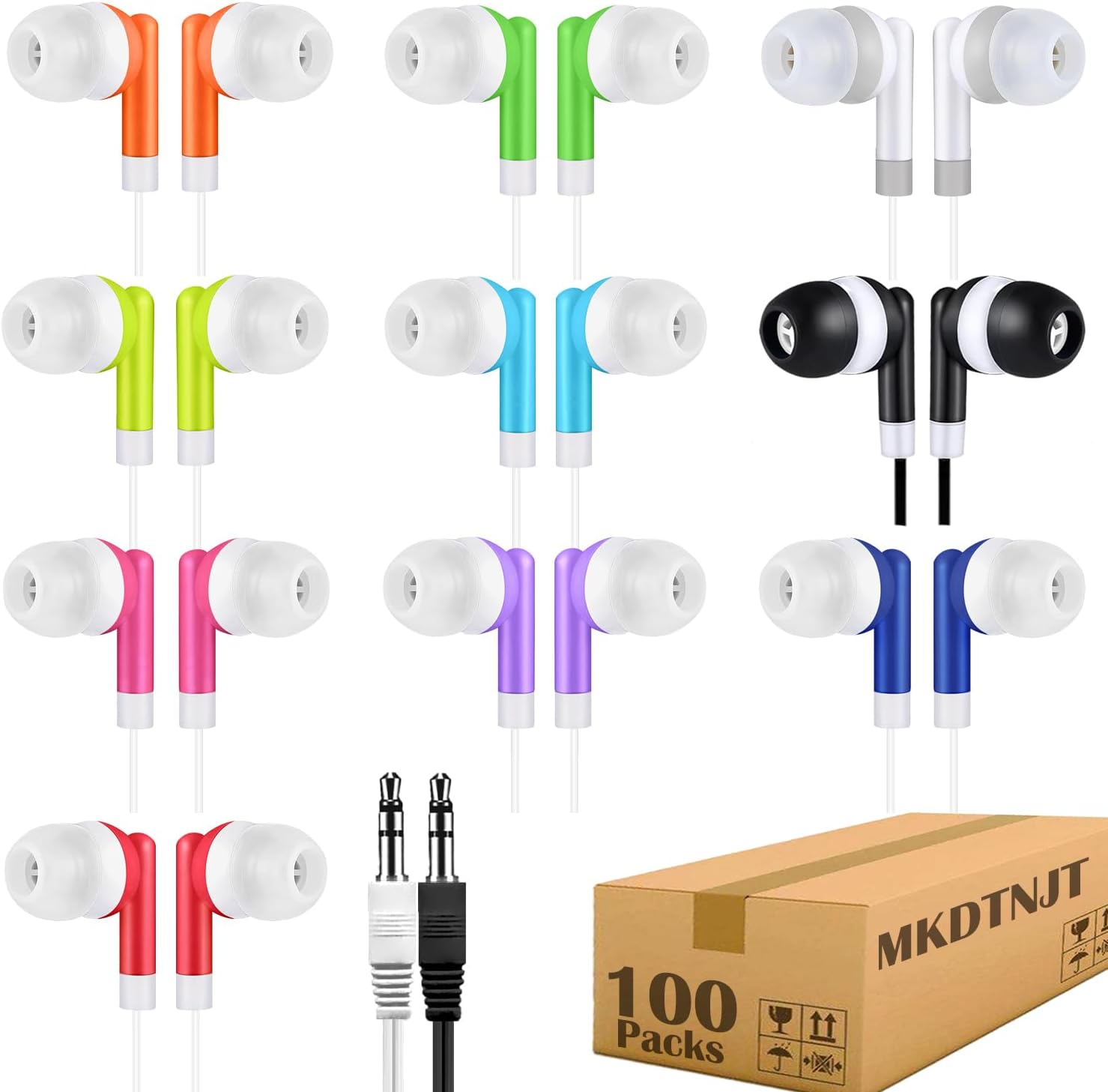 100 Pack Bulk Earbuds for Kids School Classroom Headphones