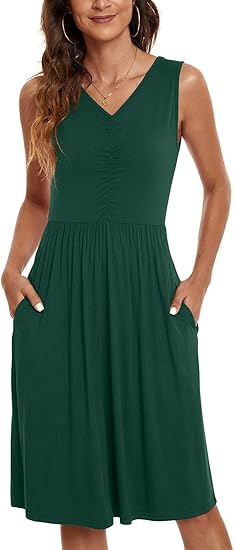 NILOUFO Womens Summer Casual Sleeveless V Neck Midi Dress