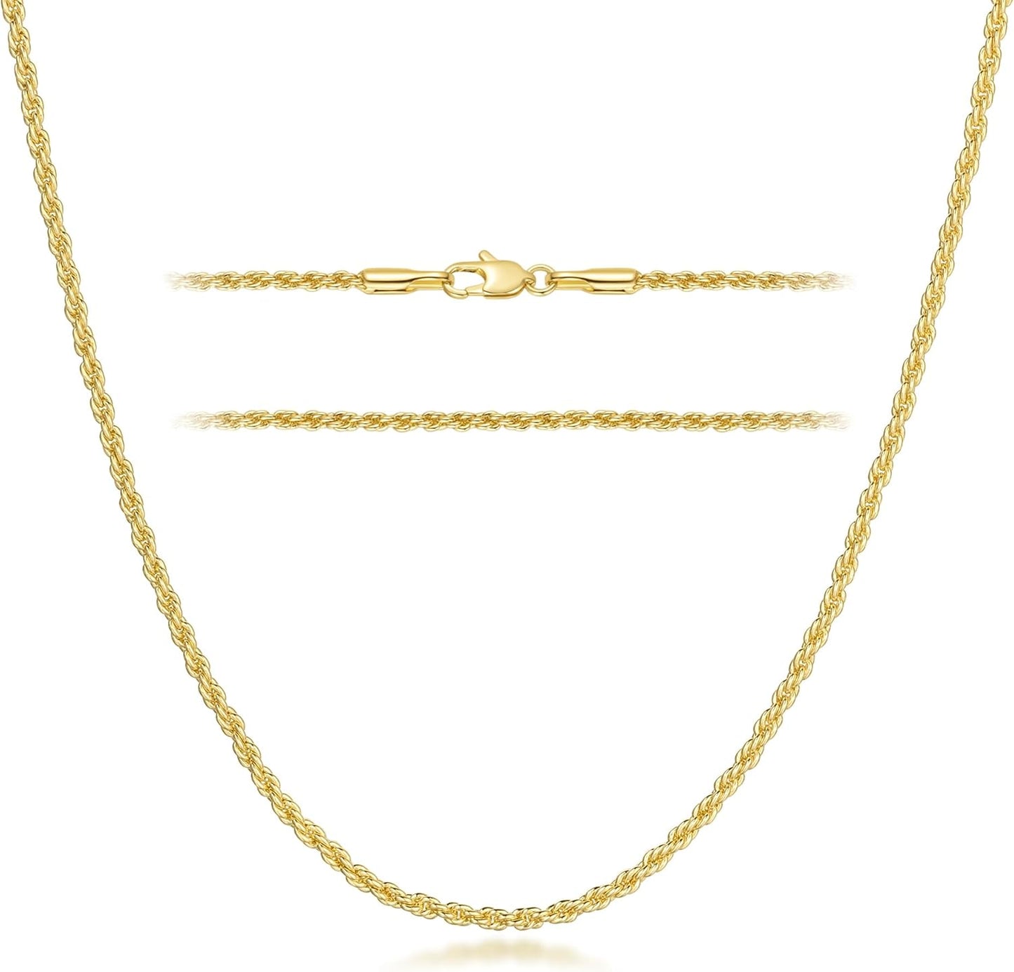 14k Gold Chain Necklace for Women and Men - Dainty Rope Design