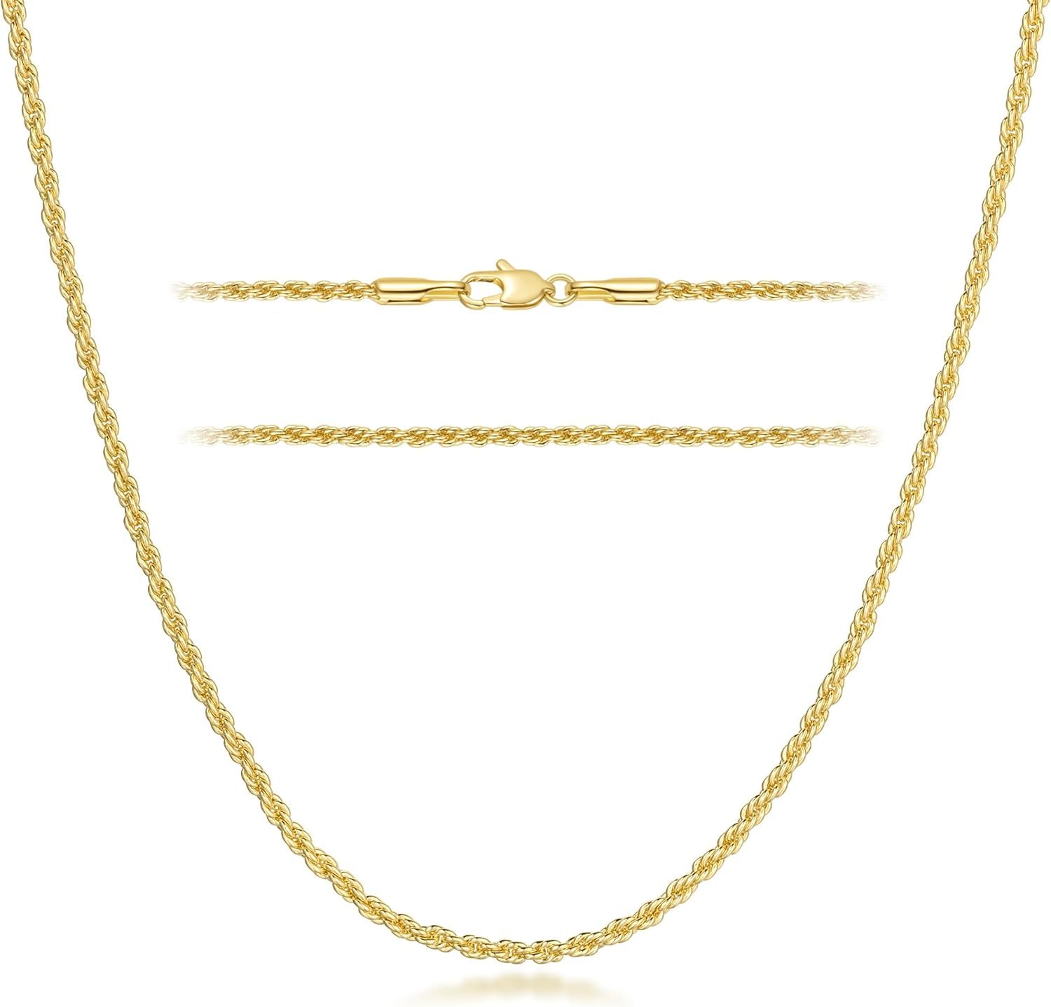 14k Gold Rope Chain Necklace for Women and Men - Non-Tarnish