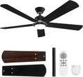 52in Black and Walnut Ceiling Fan with Light and Remote - Quiet