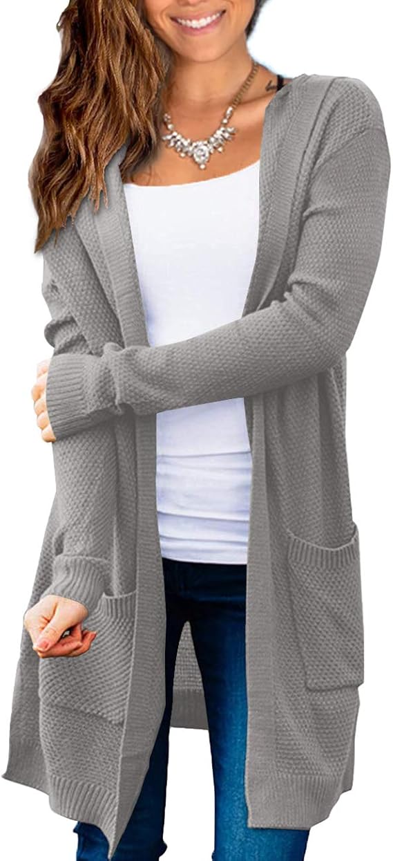 Beecarchil Women's Long Sleeve Hoodie Cardigan with Pockets