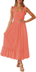 Boho Spaghetti Strap Square Neck Ruffle A Line Maxi Dress - Summer 4-6