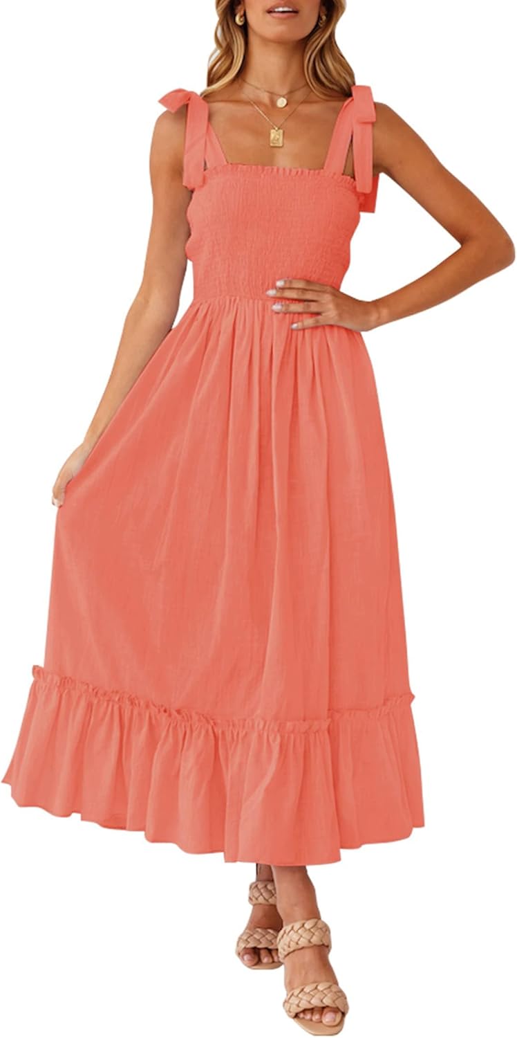 ZESICA Women's Boho Spaghetti Strap Maxi Dress for Summer Fun