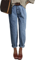 Womens Baggy Jeans High Waisted Boyfriend Barrel Ankle Fit - Stretchy