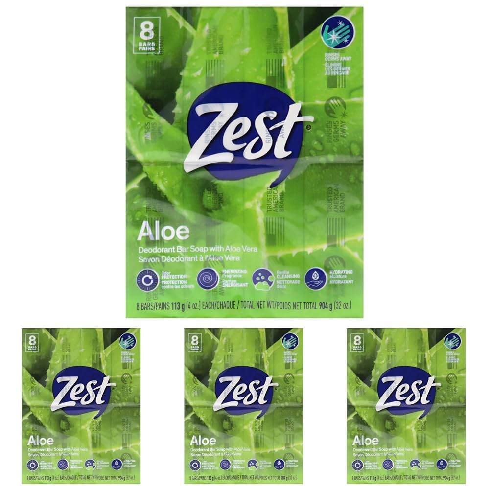 Zest 8-Bar Bath Size Soap Fresh Aloe Pack of 32 for Hygiene