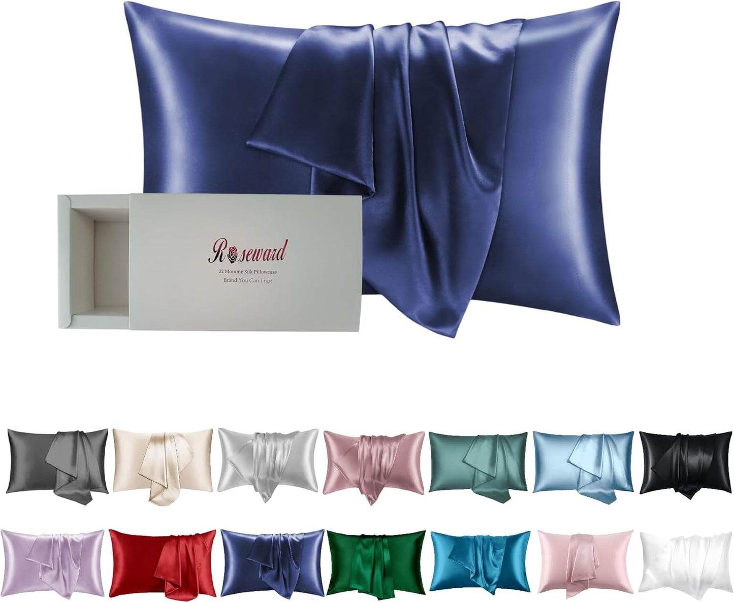 Navy Silk Pillow Cases Queen for Hair and Skin Care Luxury