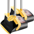 Upgraded Broom and Dustpan Set 2-Pack - Long Handle, Self-Cleaning