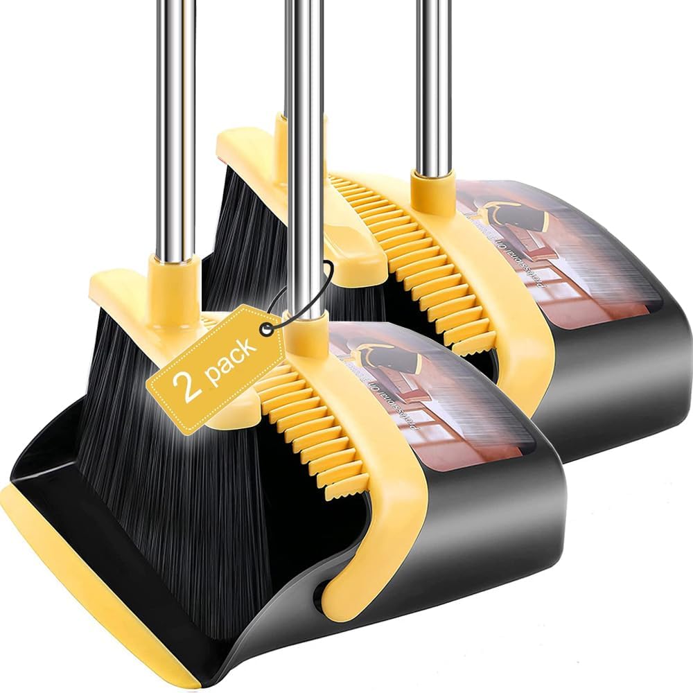 Upgraded Broom and Dustpan Set with Long Handle for Easy Cleaning