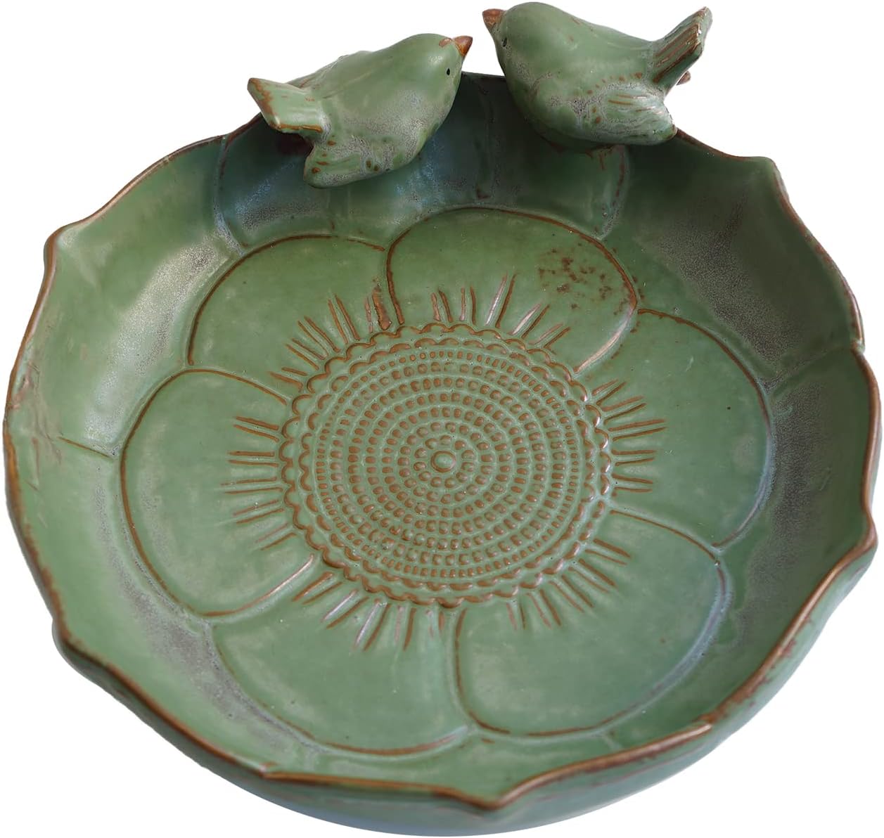 Light Green Ceramic Heavy Duty Bird Bath Bowl for Outdoor Use