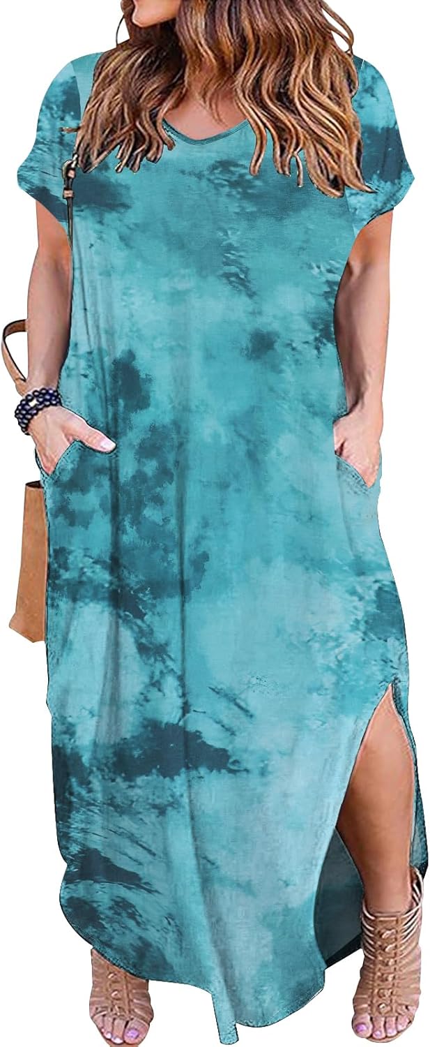 Kancystore Plus Size Maxi Dress with Pockets for Summer Fun