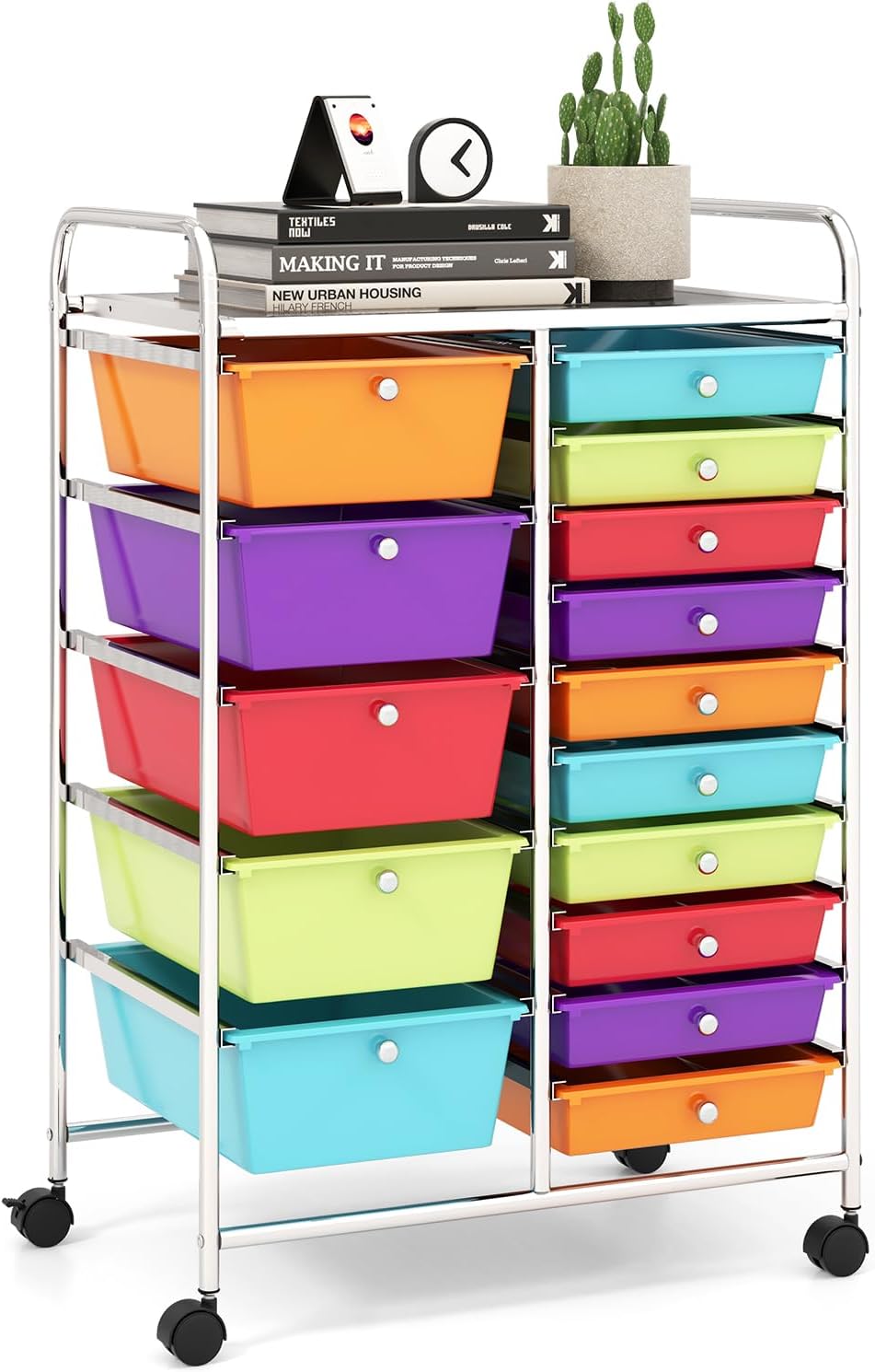 15 Drawer Rolling Storage Cart for Classroom and Home Office