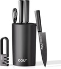 OOU Knife Set with Block and Sharpener - Space-Saving German Steel