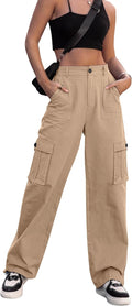 Women High Waisted Cargo Pants Wide Leg Casual Trousers - 6 Pockets