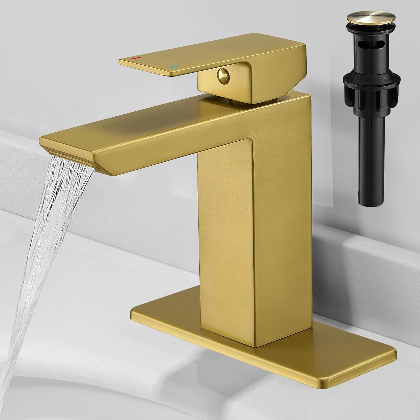 Brushed Gold Bathroom Faucets Set with Pop Up Drain for Elegance