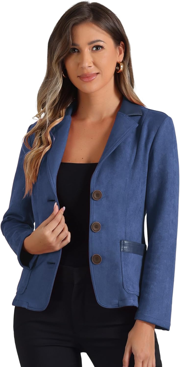 Allegra K Faux Suede Blazer for Women - Stylish Office Jacket