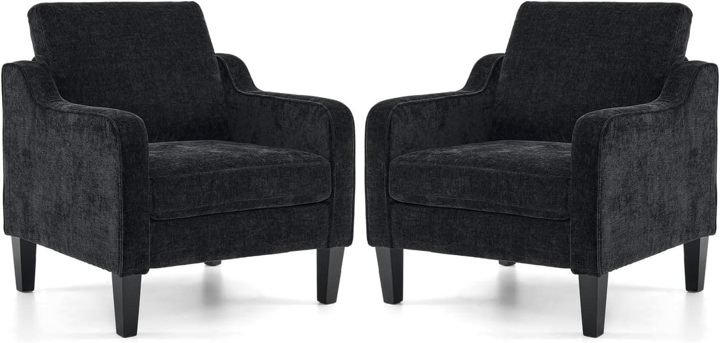 Comfy Black Accent Chair Set of 2 for Living Room and Office