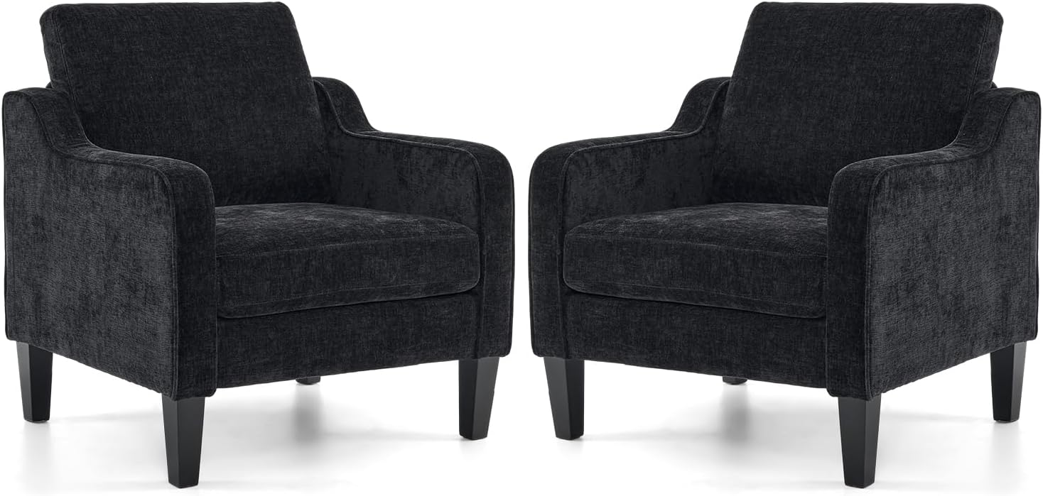 Comfy Black Accent Chair Set of 2 for Living Room and Office