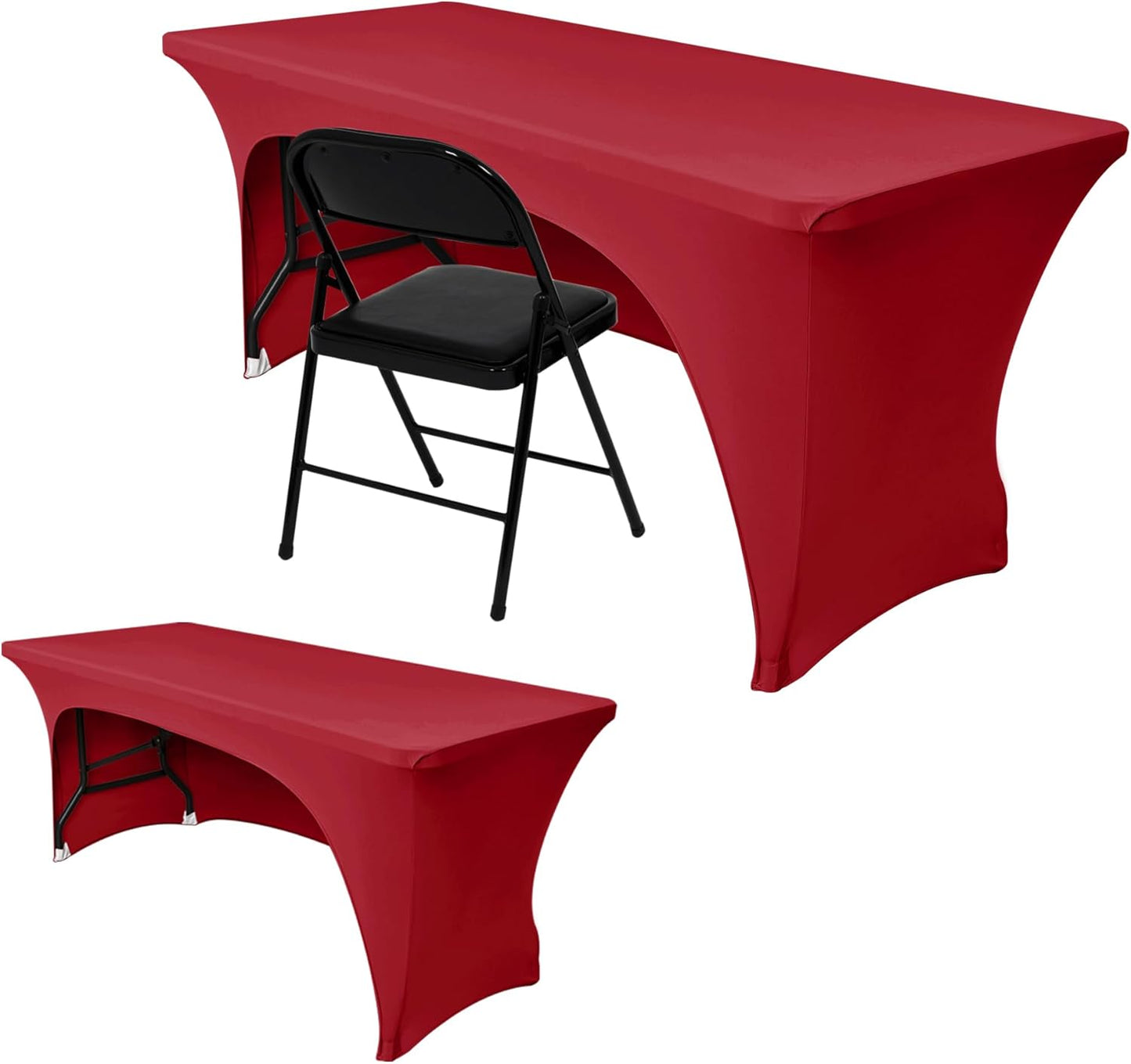 Fitted Red Tablecloths for 8 Foot Tables - 2 Pack Spandex Covers