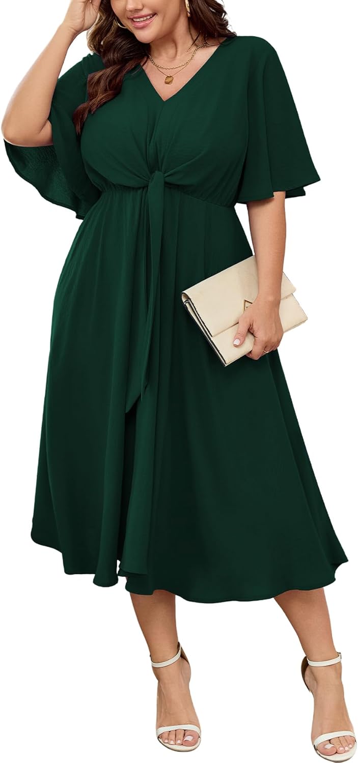 SCOMCHIC Plus Size Midi Dresses for Wedding Guests and More