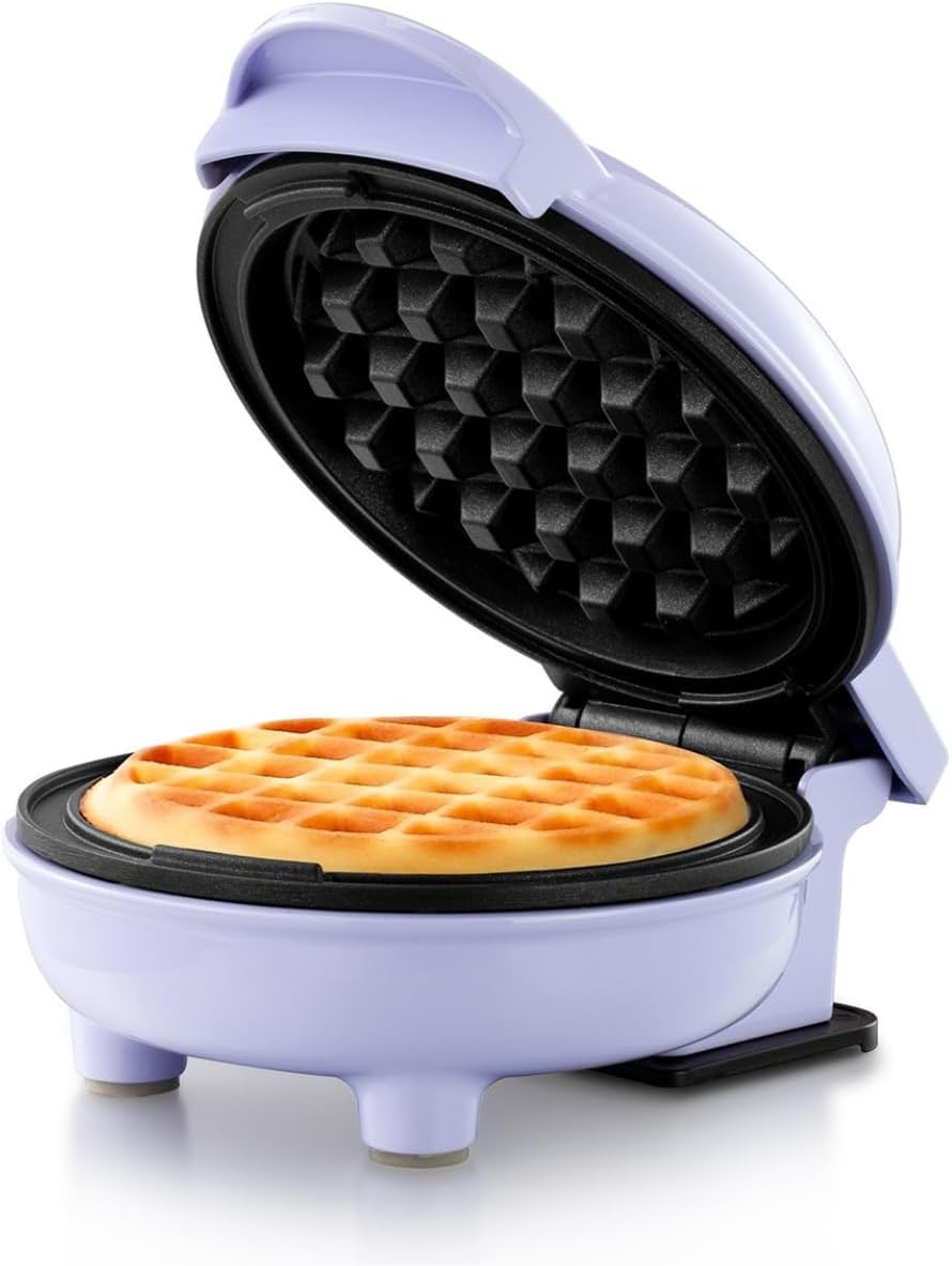 Holstein Mini Waffle Maker - Non-Stick Lavender - Quick 4-inch Waffles