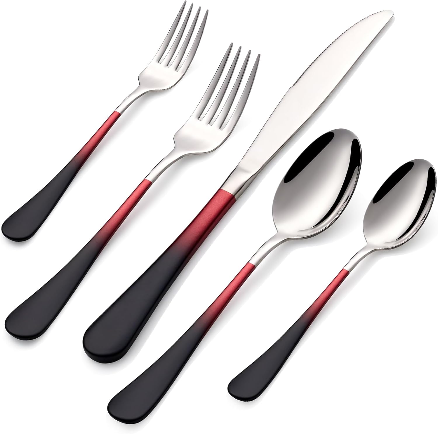 20-Piece Black Red Stainless Steel Cutlery Set for 4 People