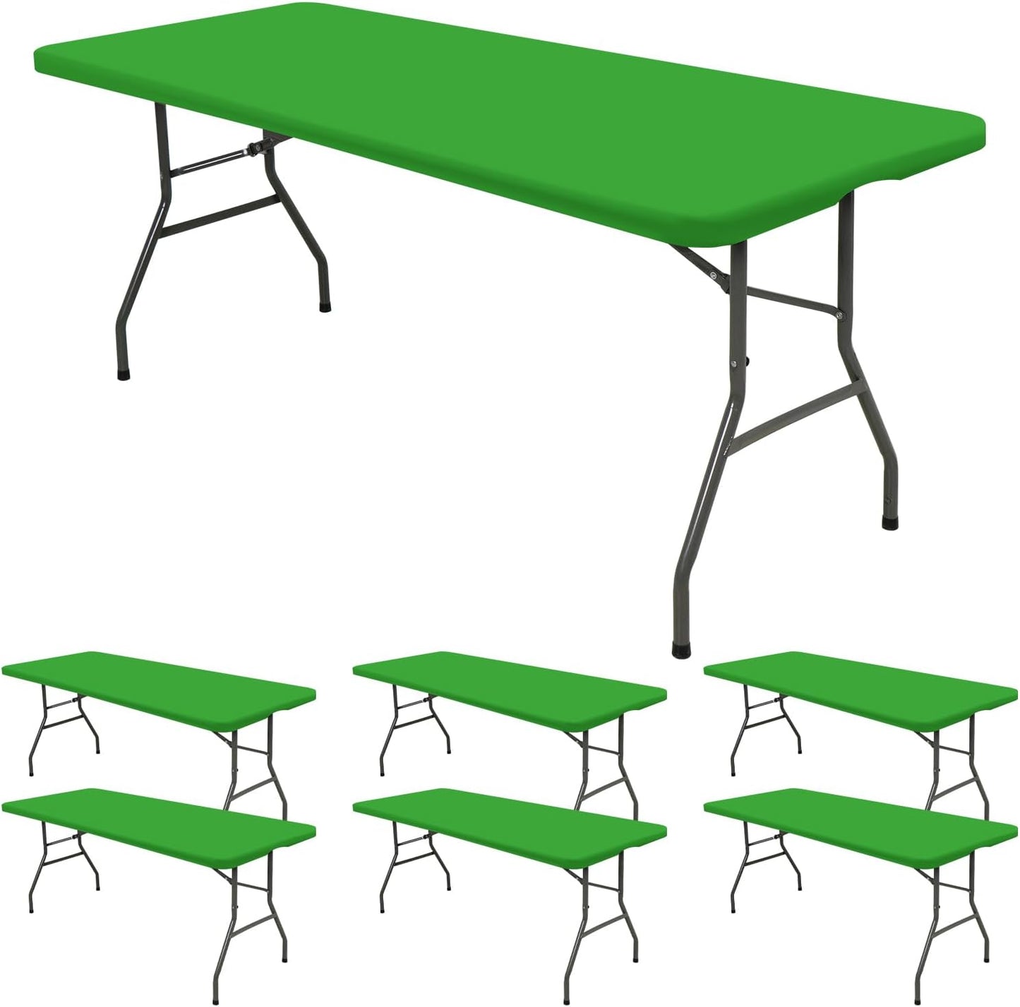 6 Pack Fitted Tablecloth for 8 Foot Rectangle Tables, Green