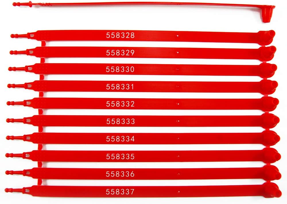 1000 Plastic Security Seals - Numbered Tamper Proof Seals Red