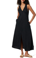 Blanca Linen Button-Front V-Neck Maxi Dress - Lightweight Occasion