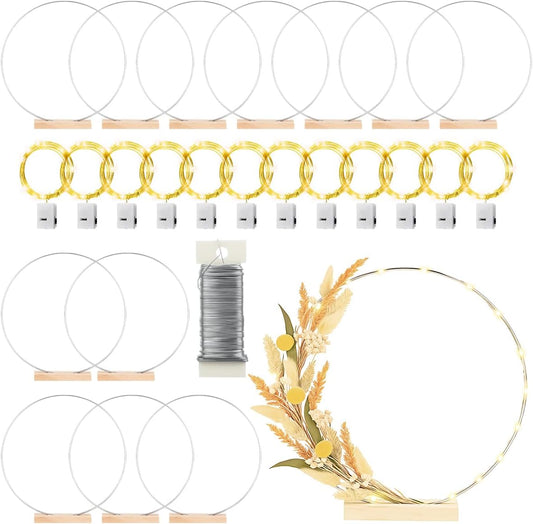 12 Pack Floral Hoop with Stand and LED Fairy Lights for Crafts
