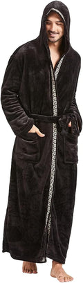 FashGudim Mens Full-Length Hooded Flannel Fleece Robe - Cozy & Warm