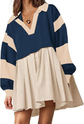 SAUKOLE Oversized Patchwork Sweatshirt Mini Dress - Casual Flowy Fit