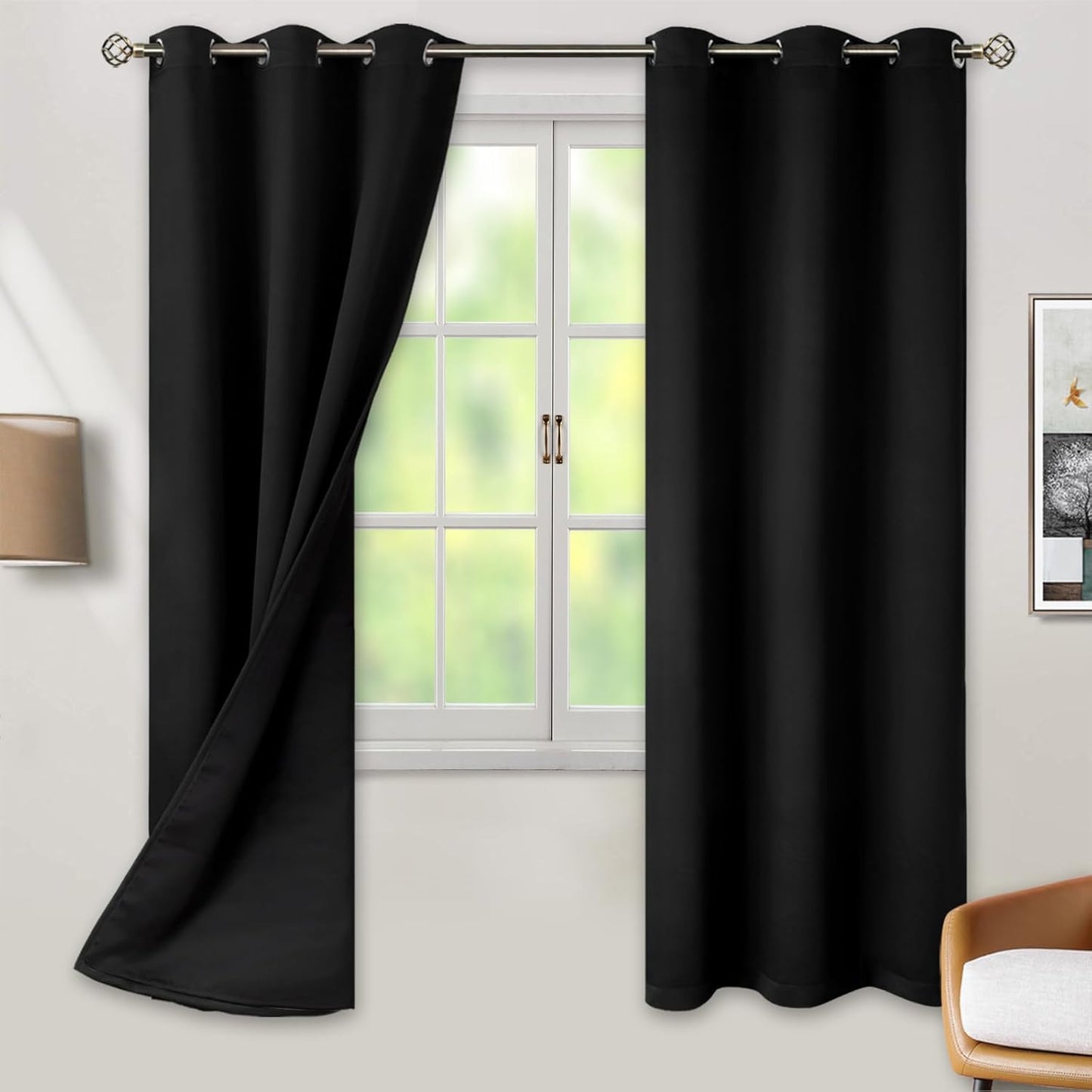 Black Out Curtains 72 Inch Long for Bedroom - Thermal Insulated