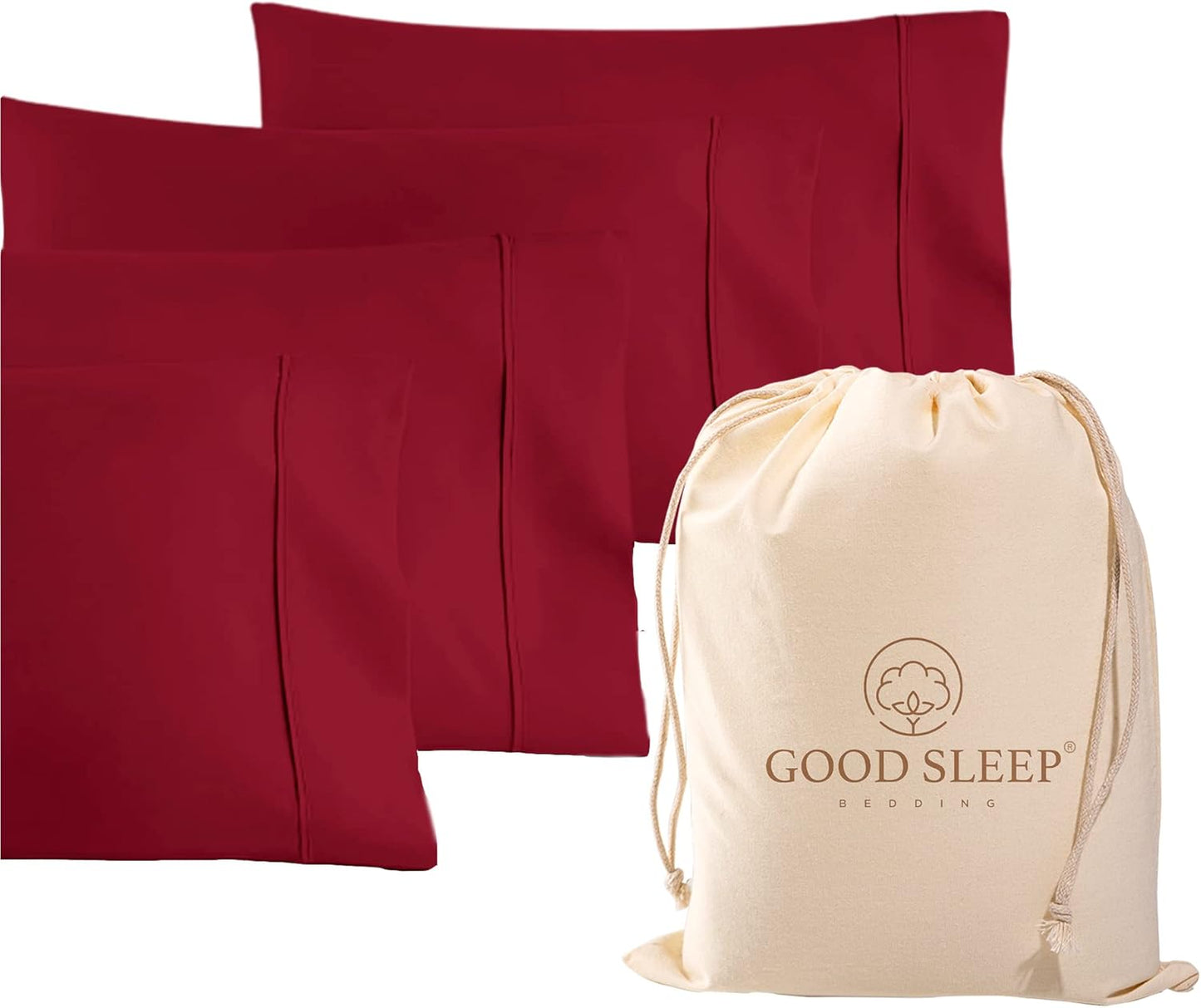 1000 TC Burgundy Pillowcases Set of 4 for Luxurious Comfort