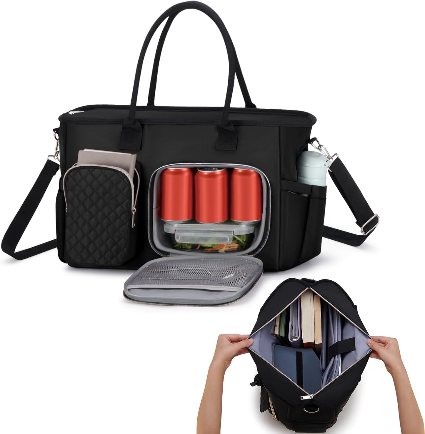 Women Laptop Tote Bag with Insulated Lunch Compartment for Work