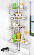 HAMITOR Corner Shower Caddy White - 4-Tier Rustproof Tension Pole