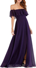 Ever-Pretty Women Off The Shoulder Side Split Chiffon Maxi Dress